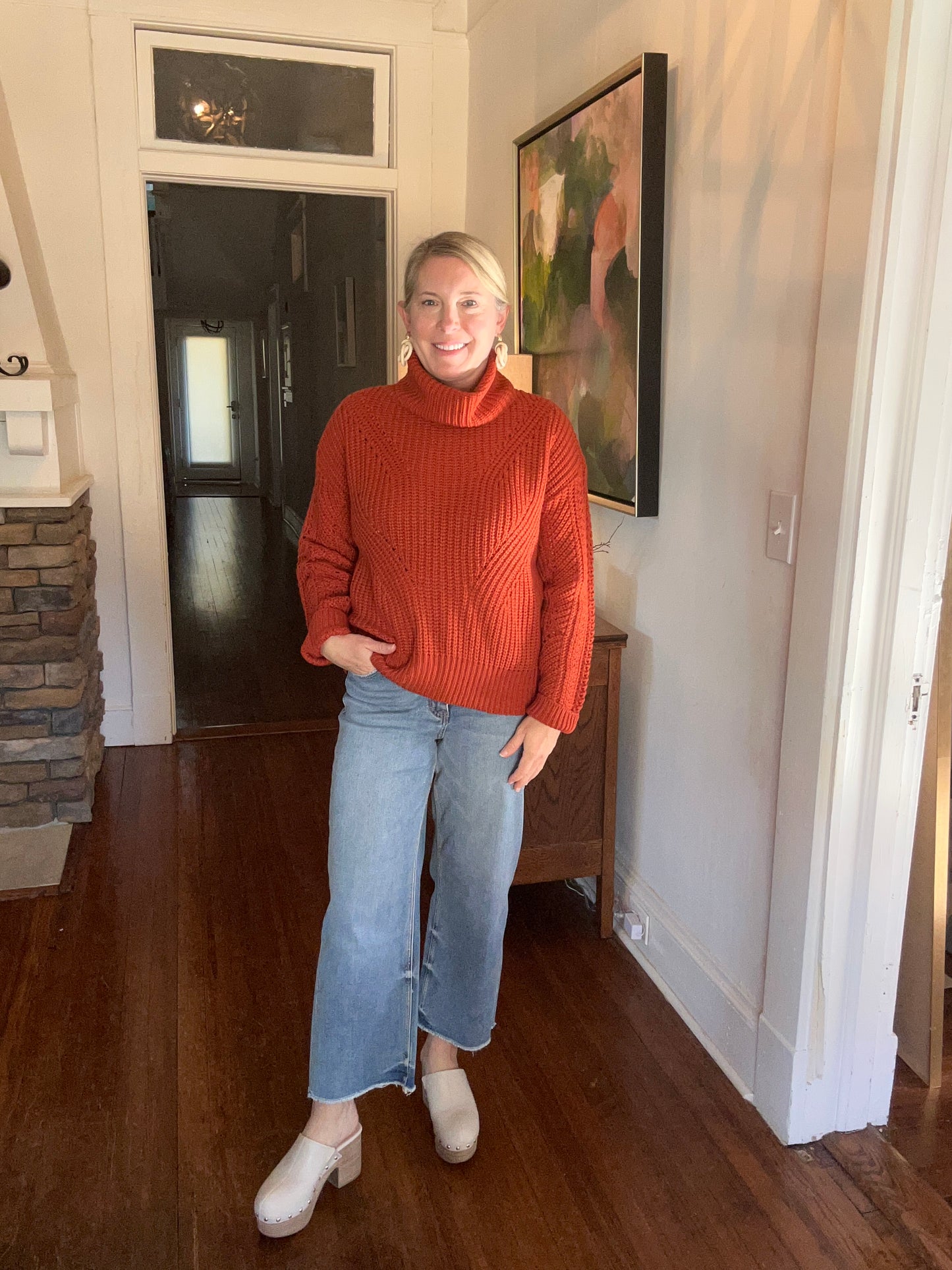 Cross back turtleneck sweater