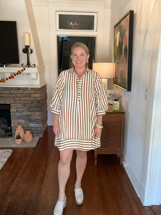 Brown Striped Seersucker Dress