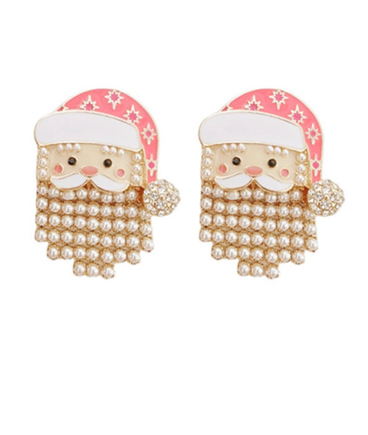 Christmas Santa and Pearl Tassel Earrings