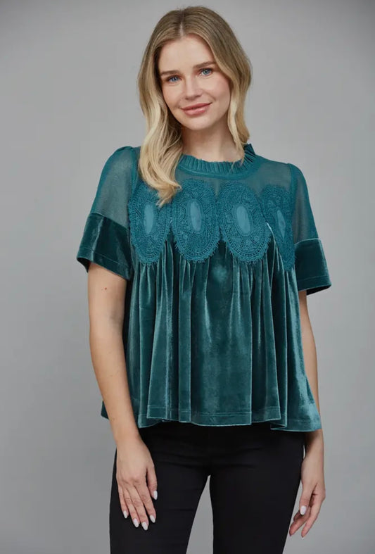 Lace Detail Velvet Babydoll
Top