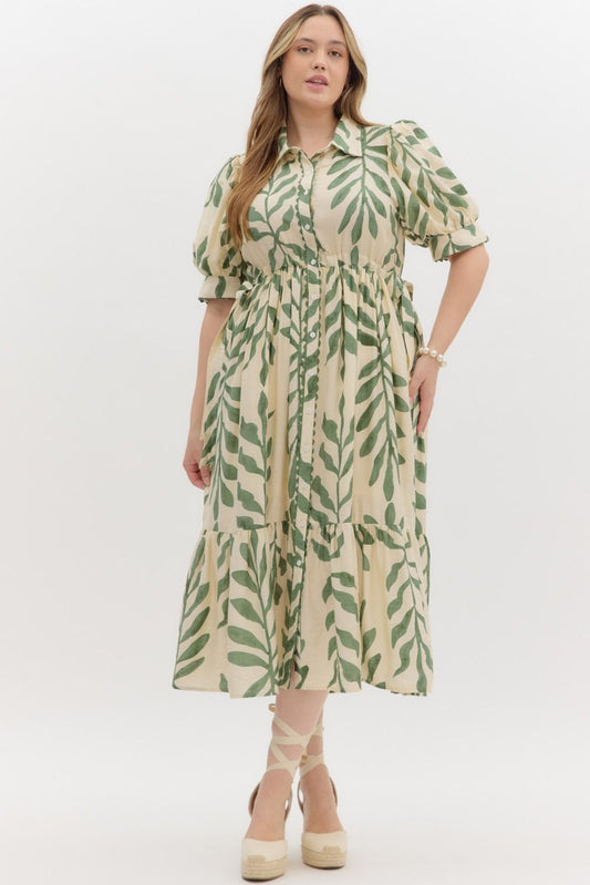 Botanical print midi dress - Plus