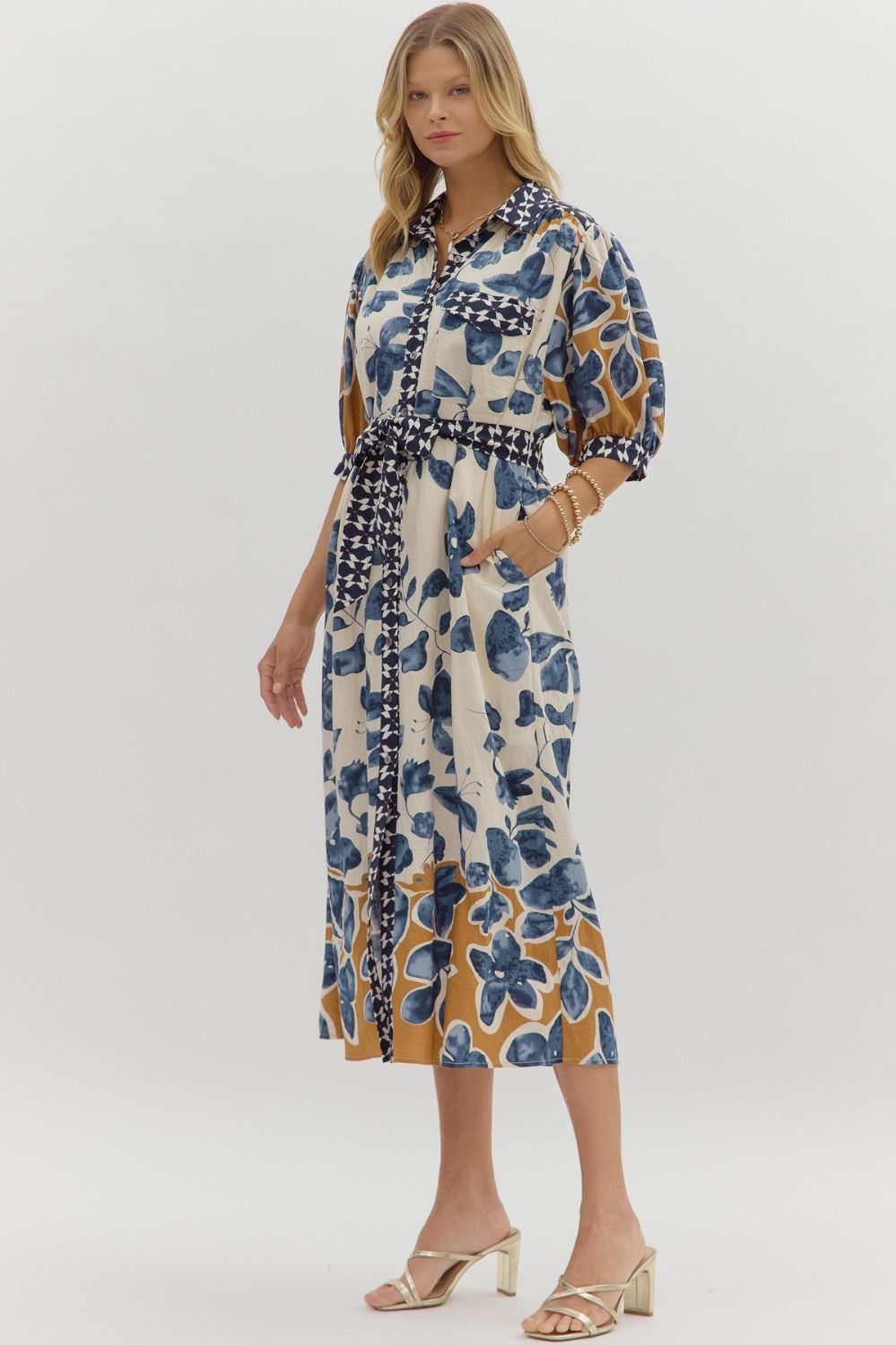 Botanical midi shirt dress