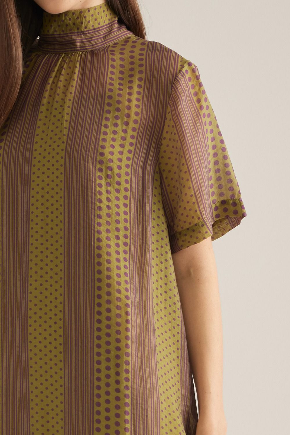 Mixed print short sleeve maxi