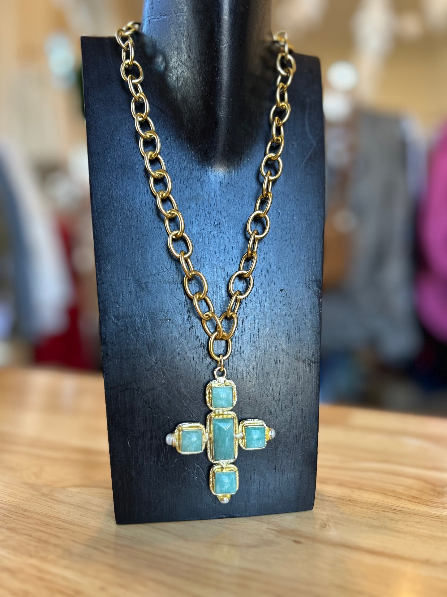 Gemstone cross pendant necklace