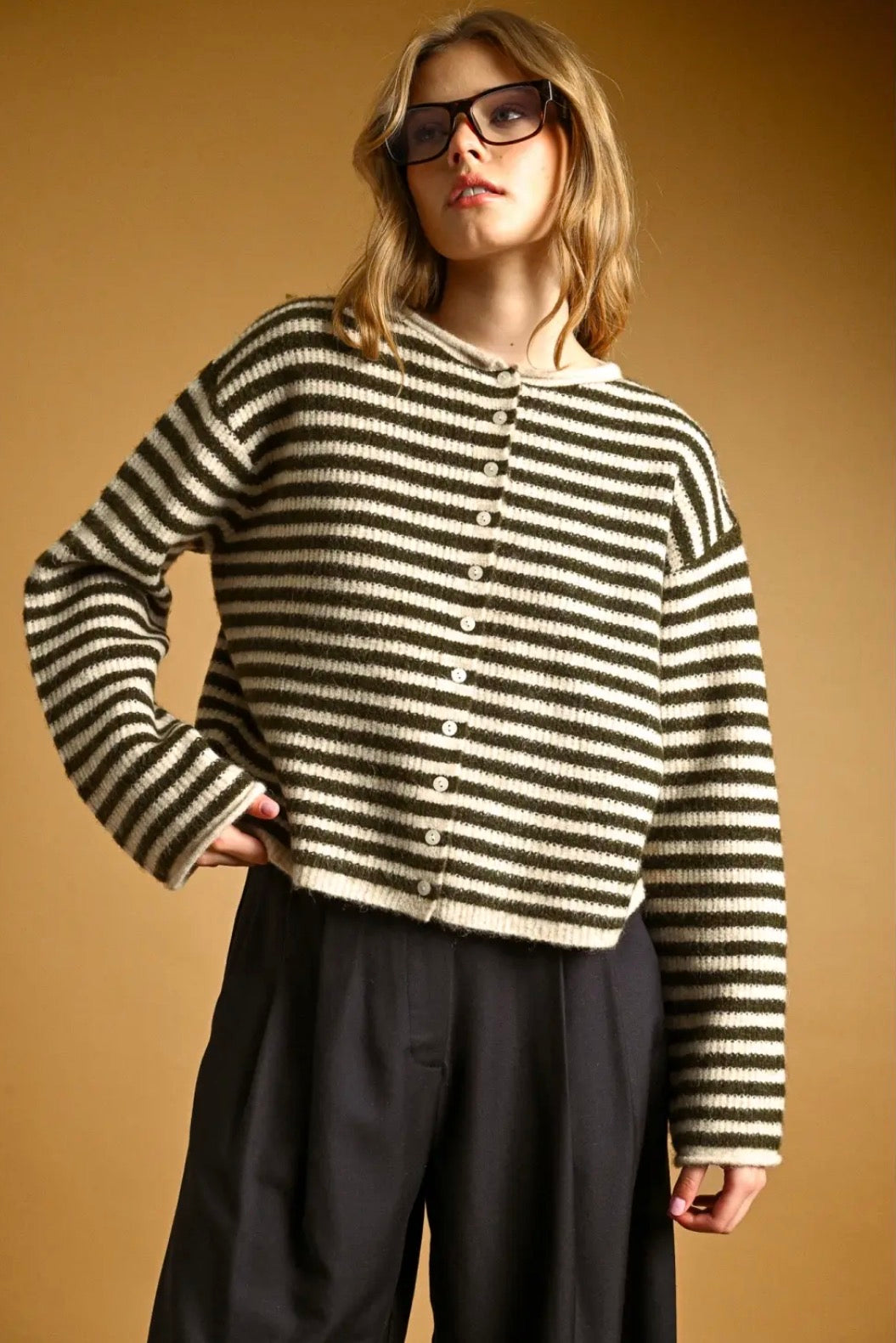 Striped Button Front
Sweater Cardigan