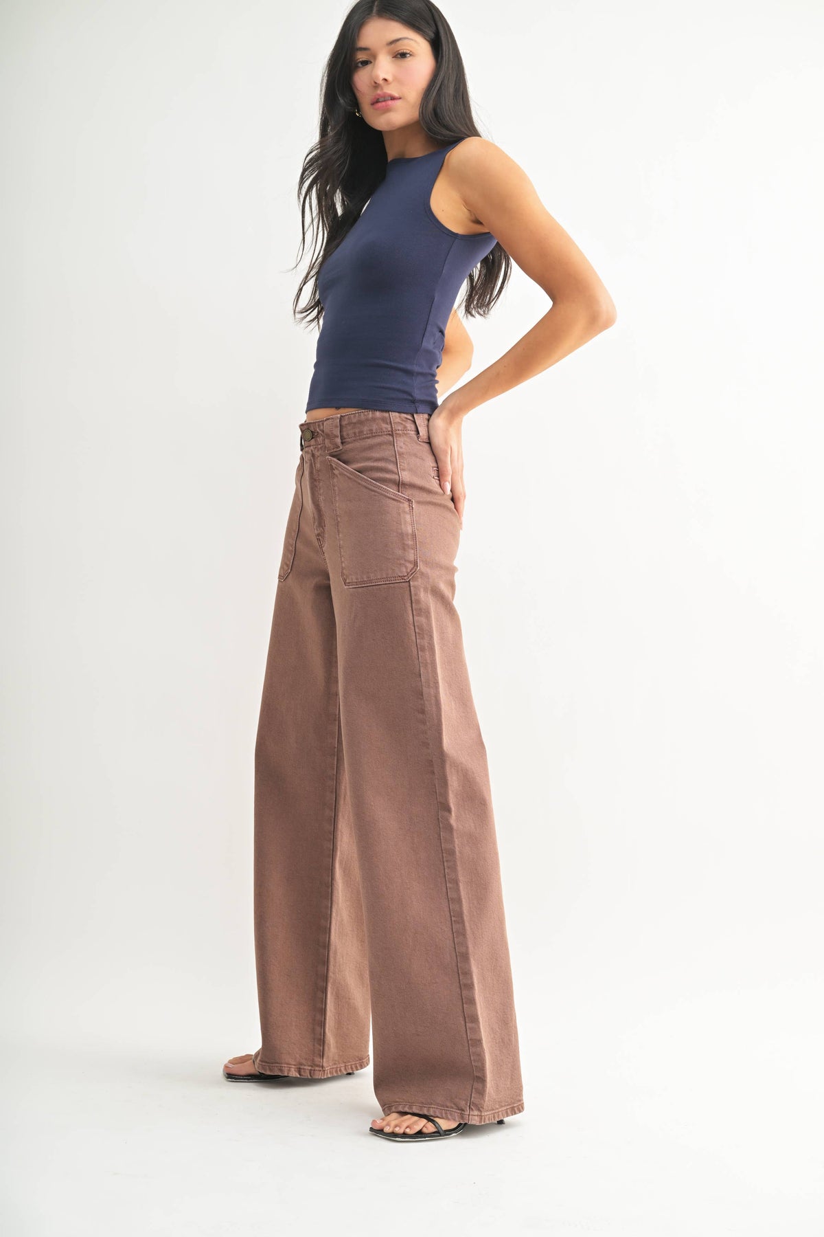 Patch Pocket Wide Leg Flare - VINTAGE BROWN -