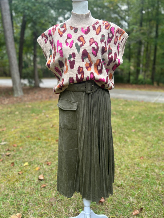 Olive pleated skirt