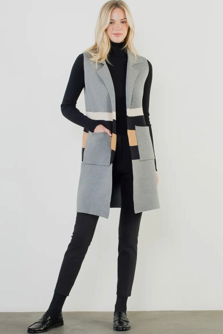 Sleeveless Colorblocked Cardigan
