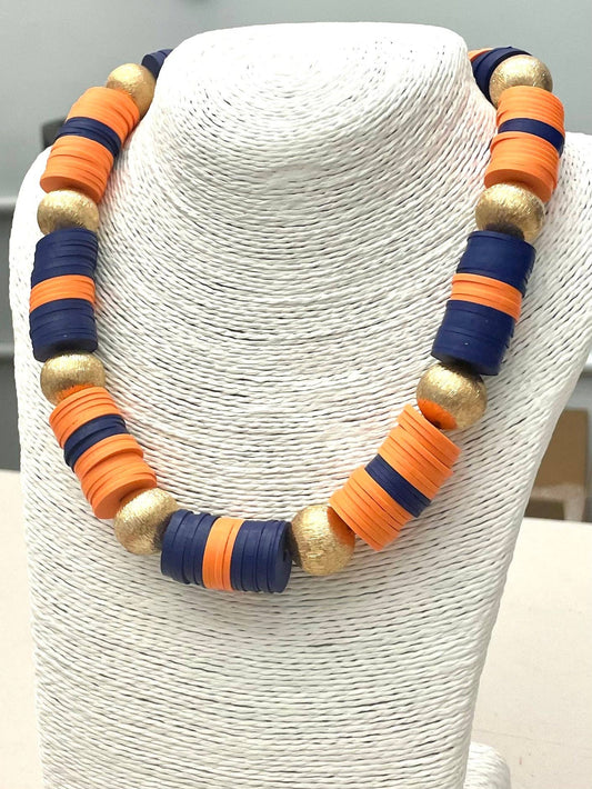 GAME DAY - School Spirit Necklace (navy/orange)