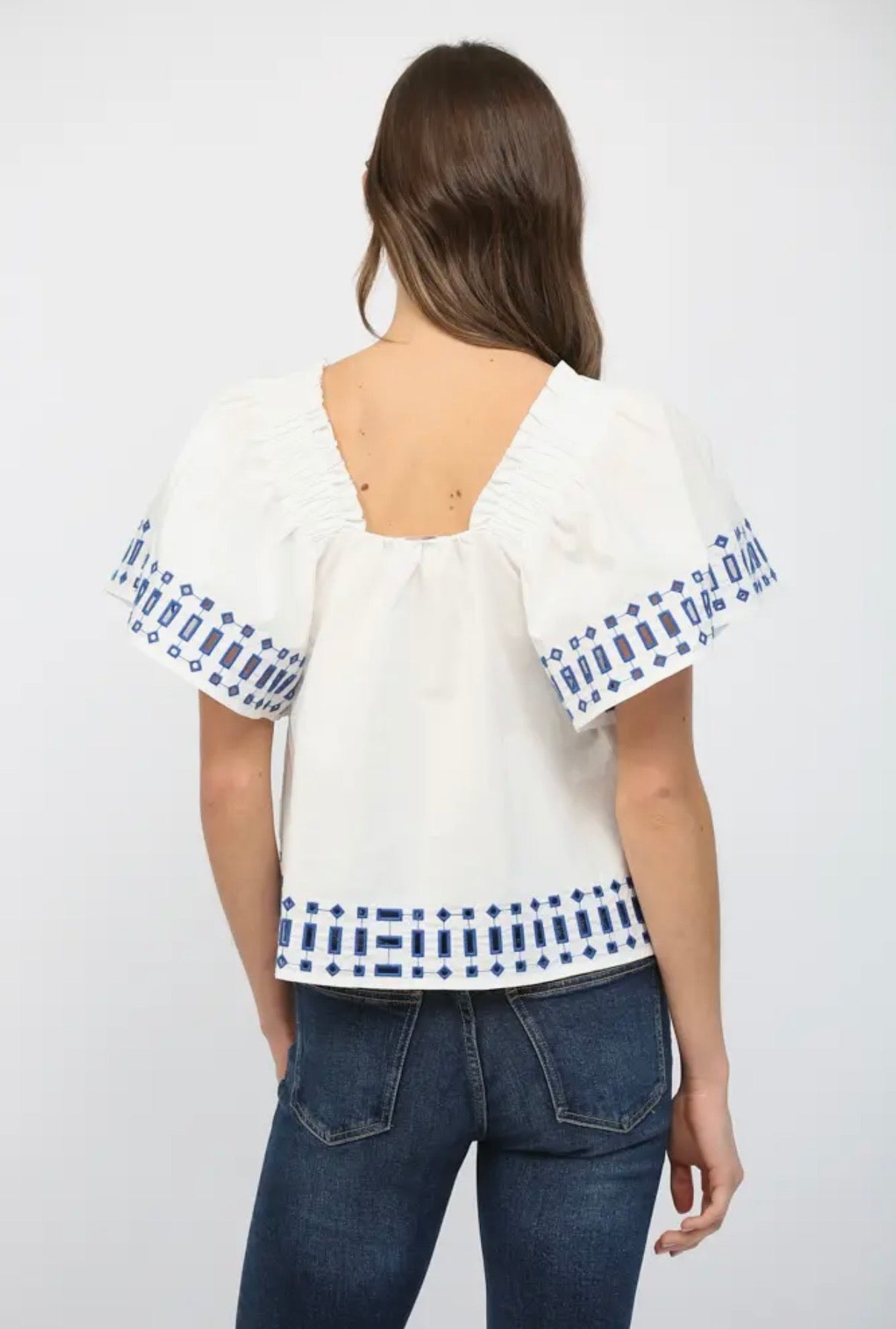 Ruffled Sleeves Wide Hem
Top