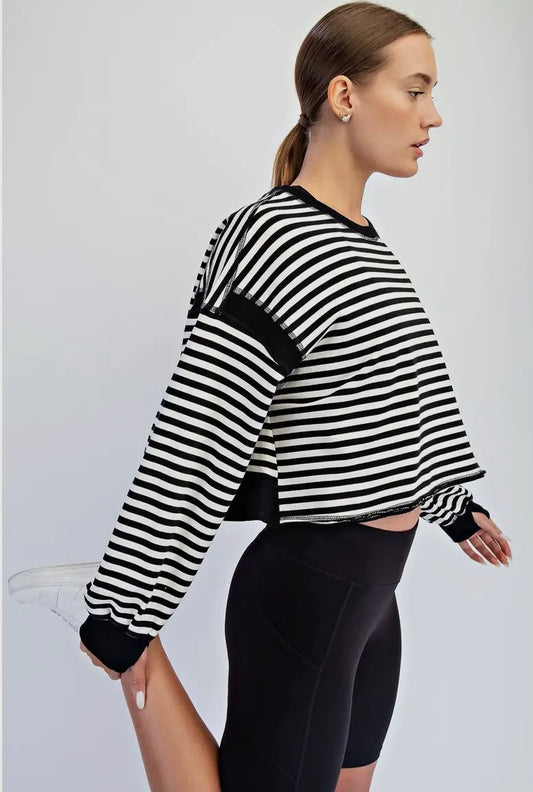 Striped Open Back Long Sleeve Top