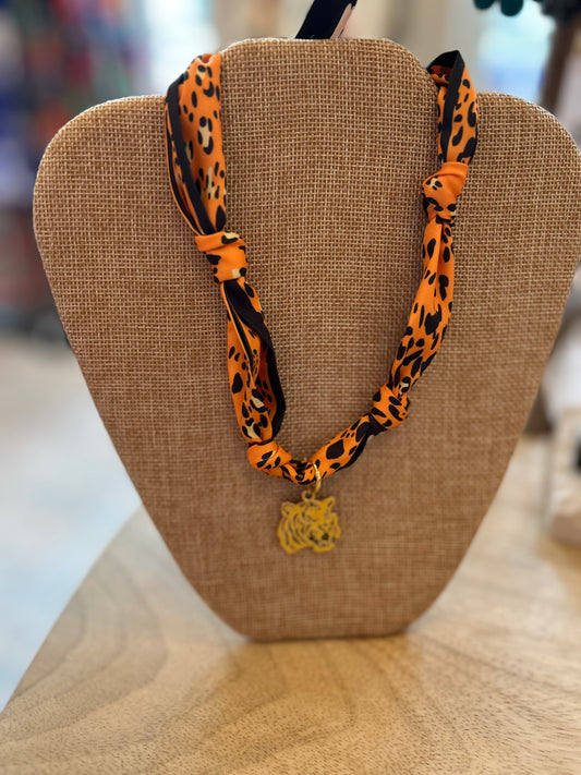 Knotted Orange Tiger Scarf Necklace