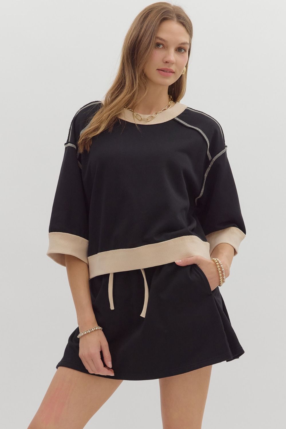 Solid knit skort set