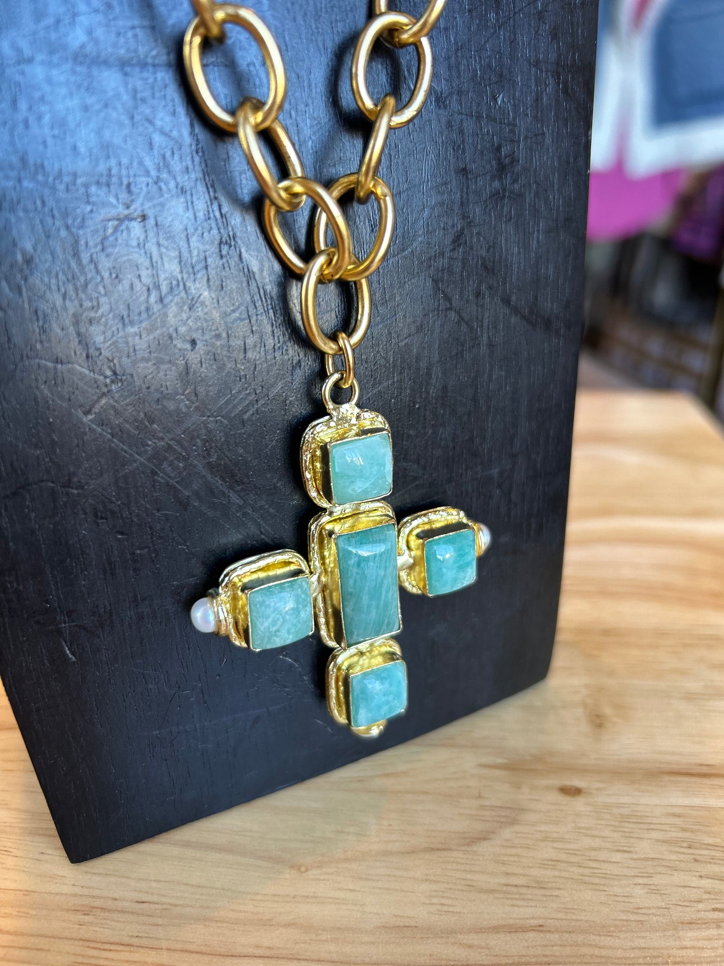 Gemstone cross pendant necklace