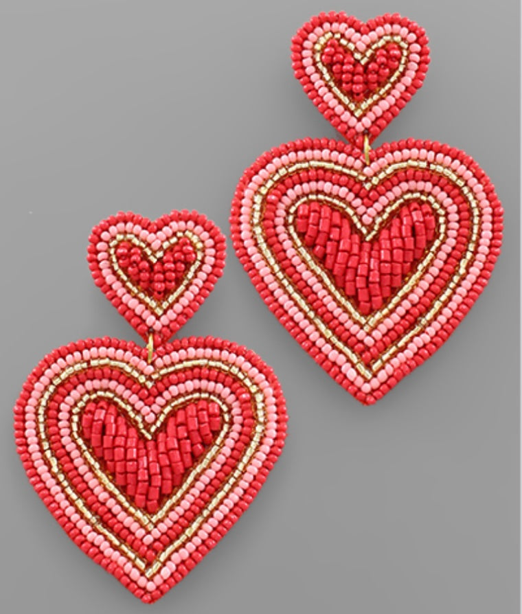 Beaded Double Heart Earrings