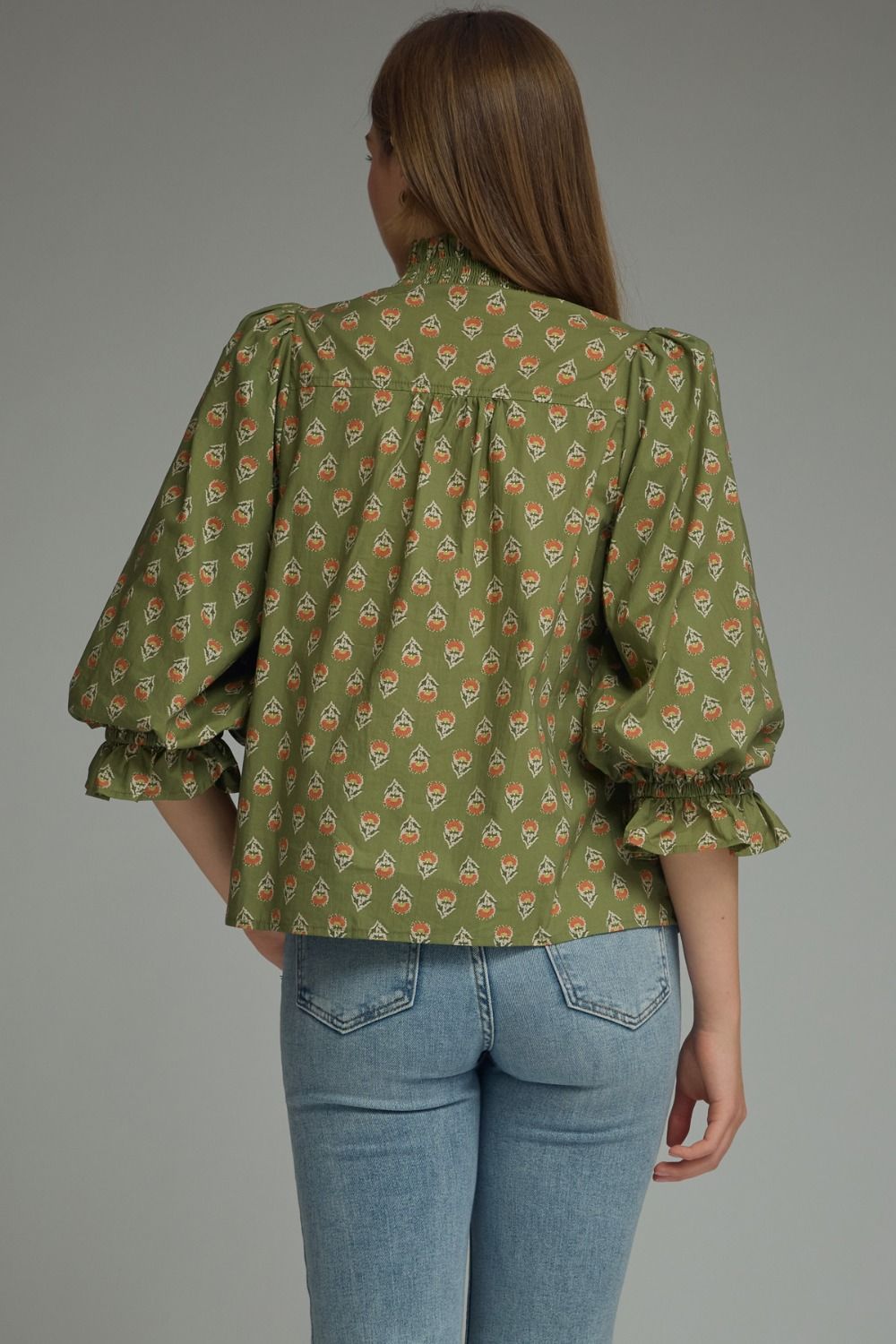 Olive puff sleeve top