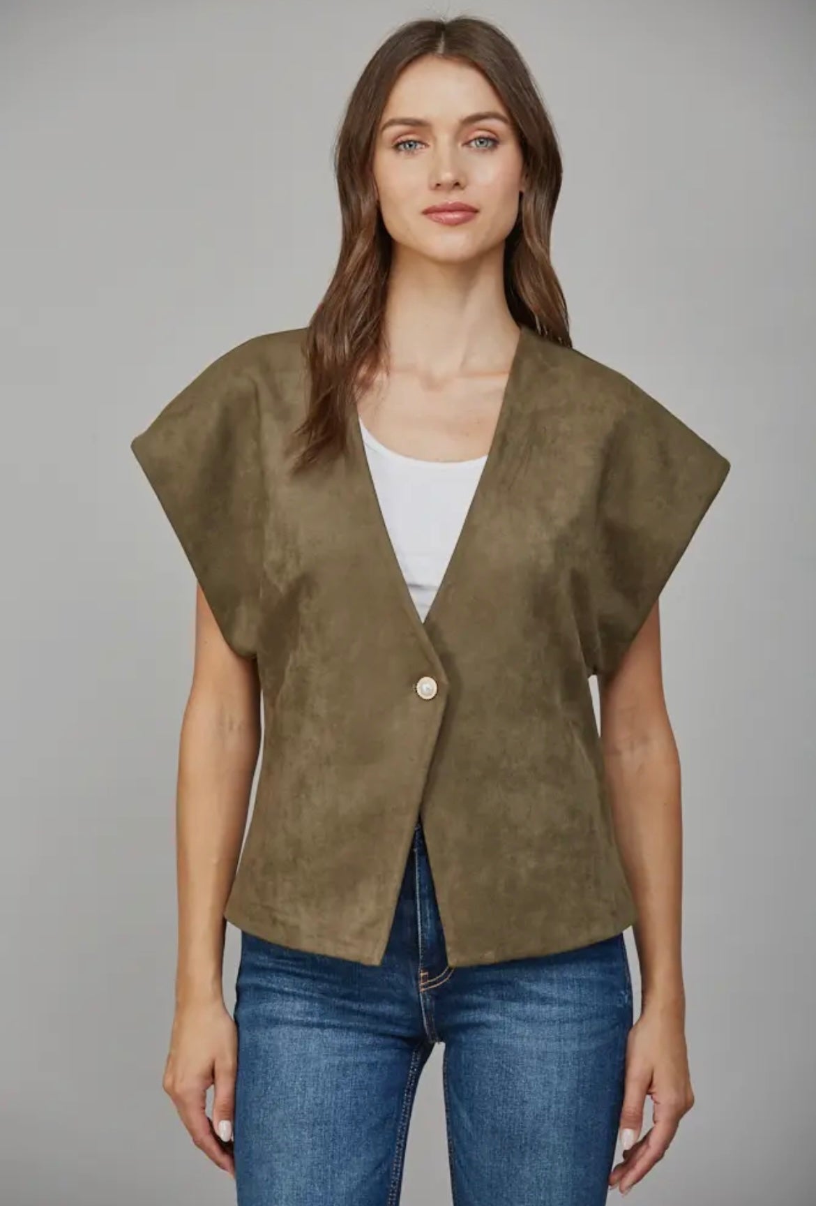 Pearl Button Faux Suede Vest