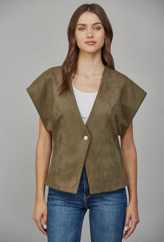 Pearl Button Faux Suede Vest