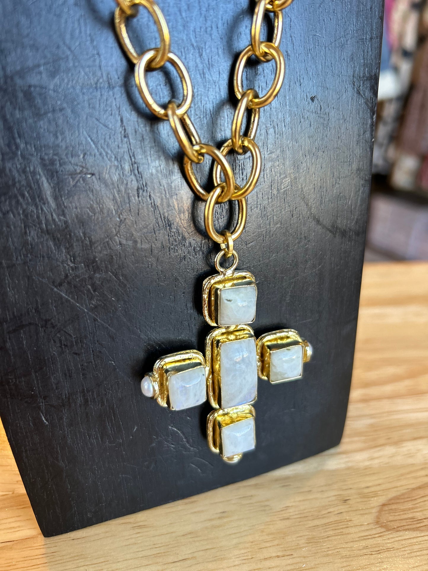 Gemstone cross pendant necklace