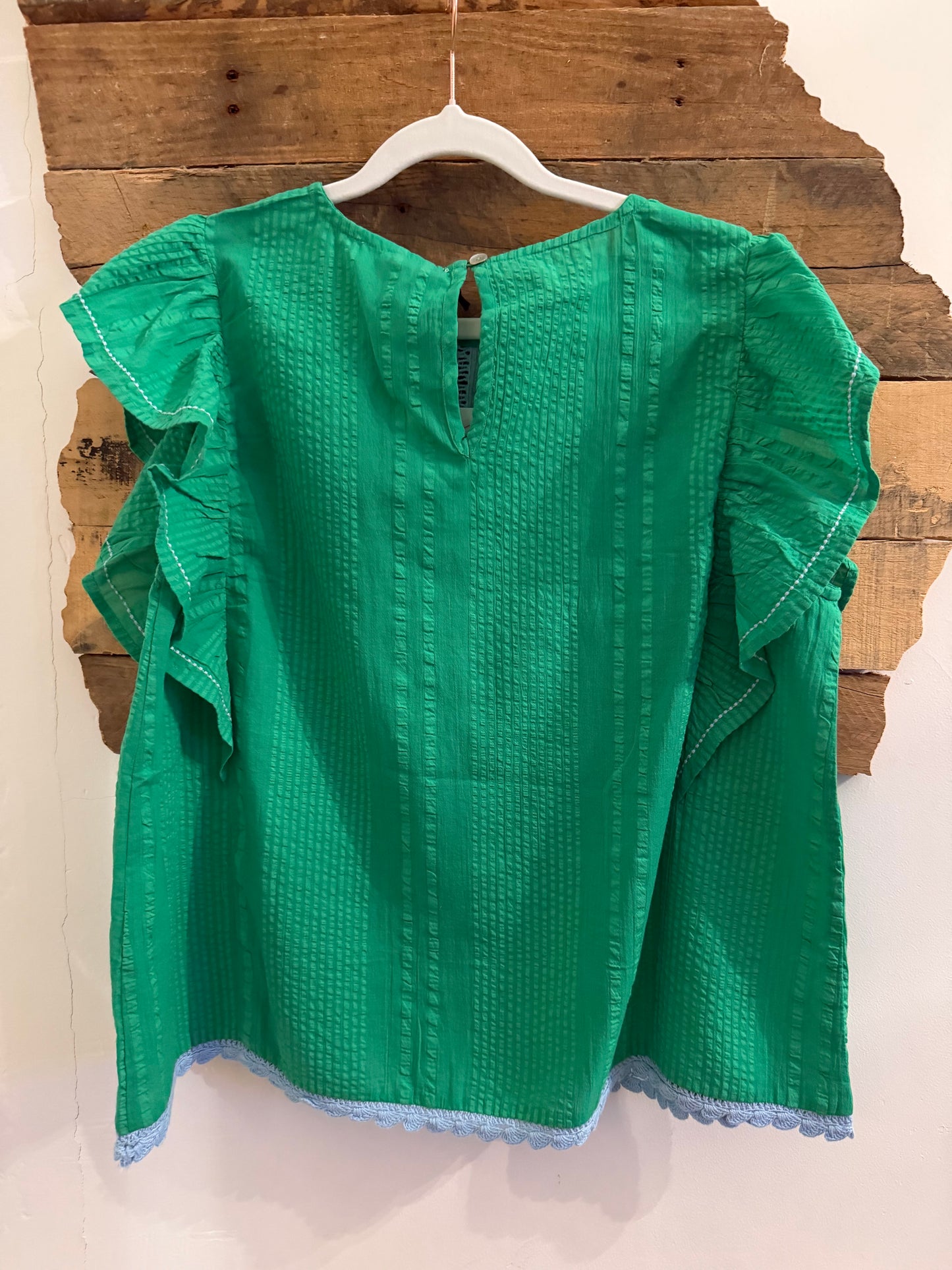 Ruffle sleeve embroidery detail top