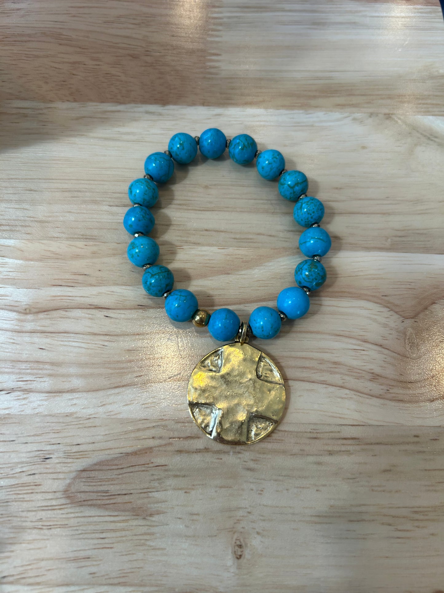 Beaded Bracelet with Cross Hammered Pendant