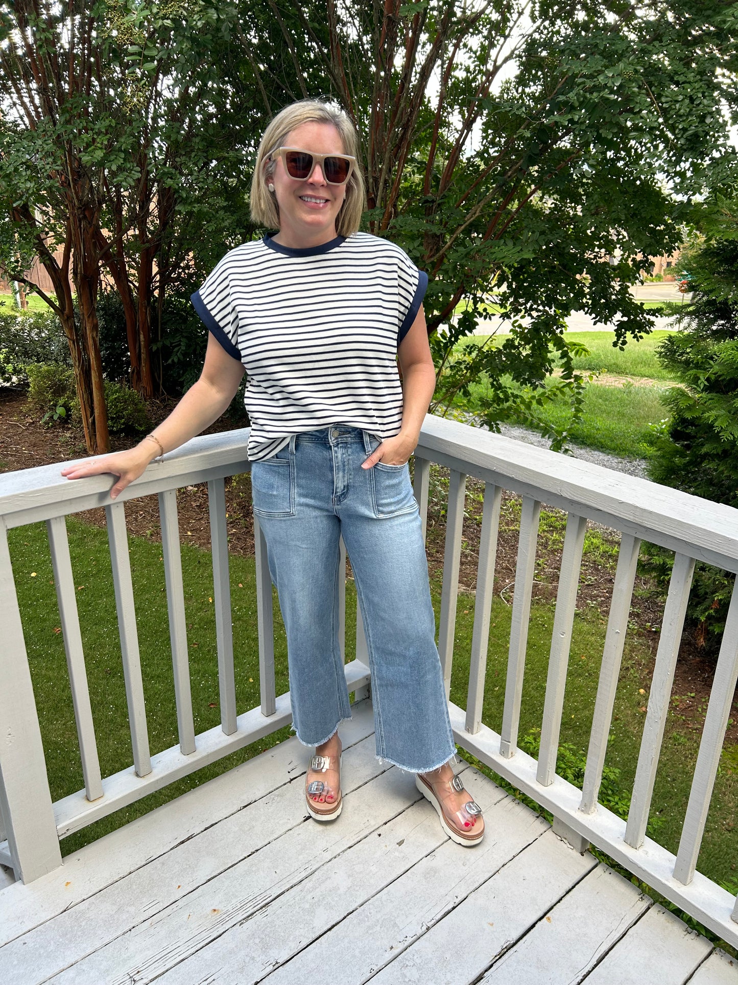 Short sleeve striped knit top (two colors!)