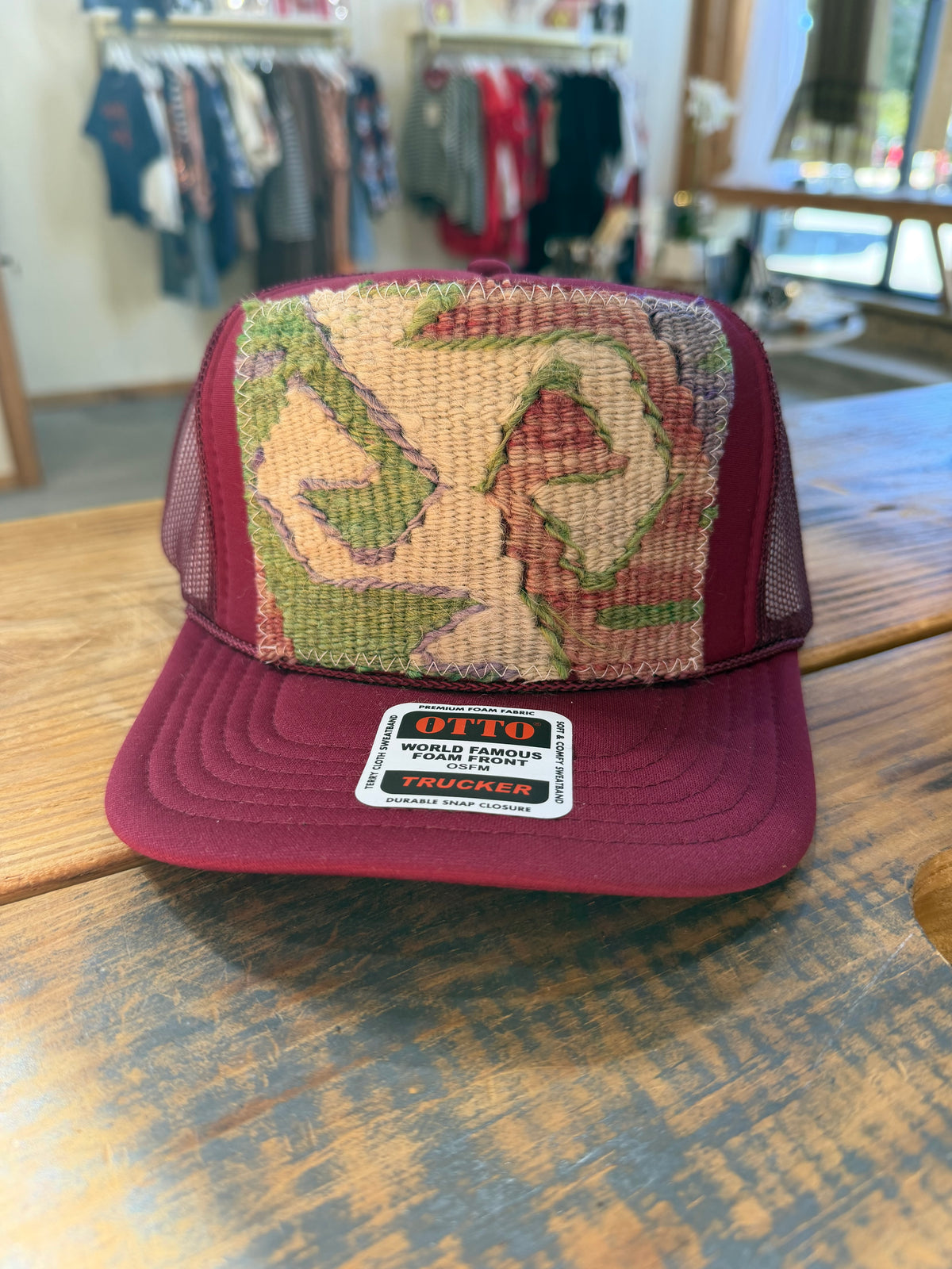 Kilim patch trucker hat
