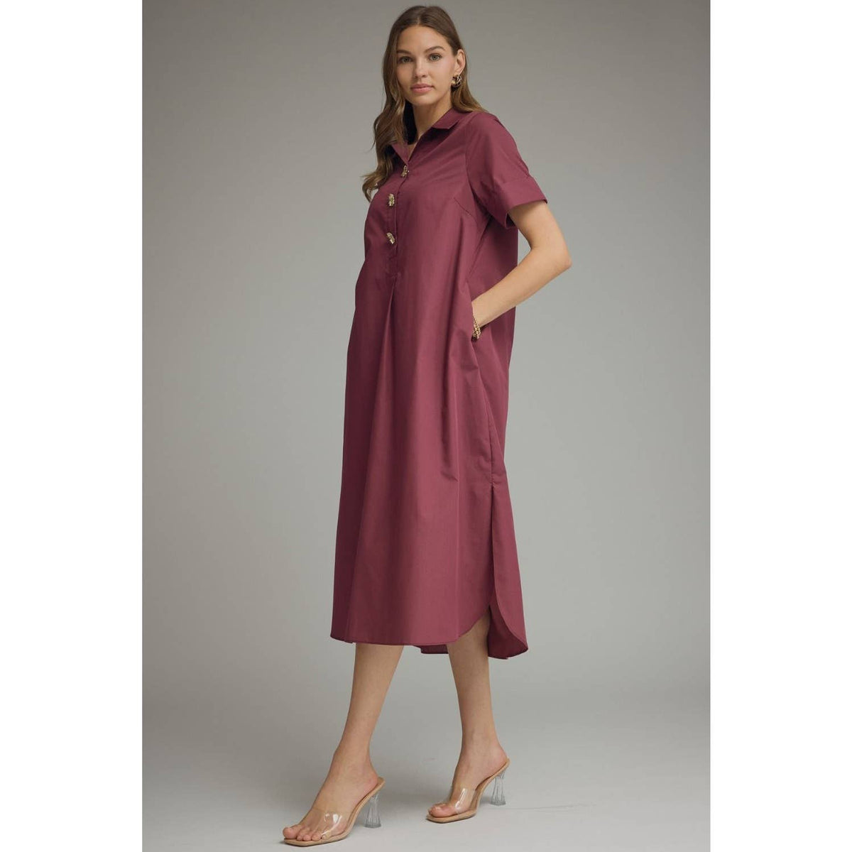 Solid short sleeve midi dress