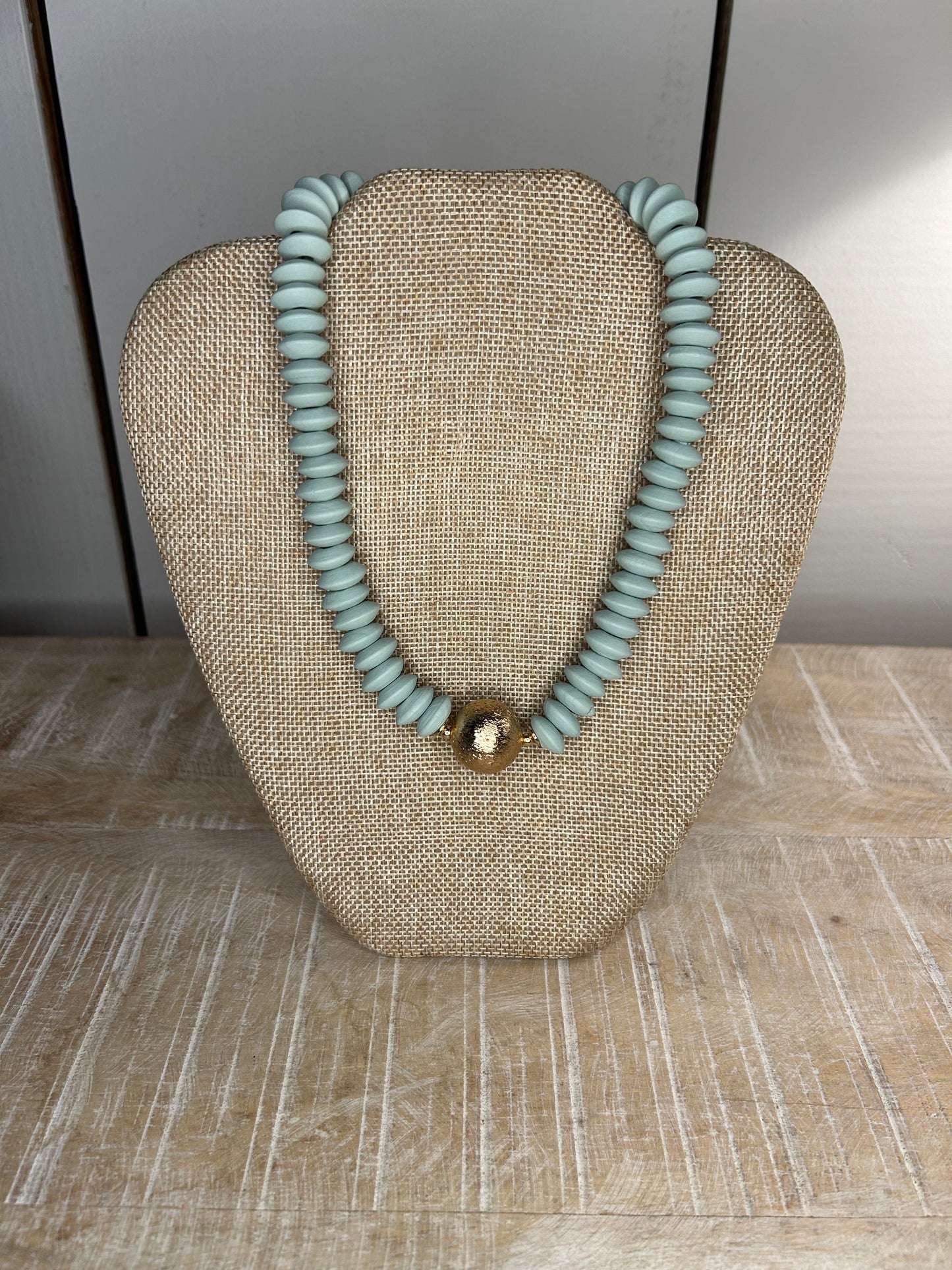 Wooden Bead & Metal Ball Necklace