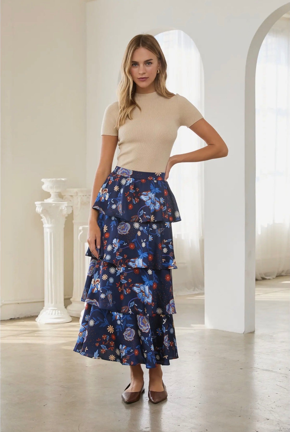 Floral Printed Tiered Maxi Skirt