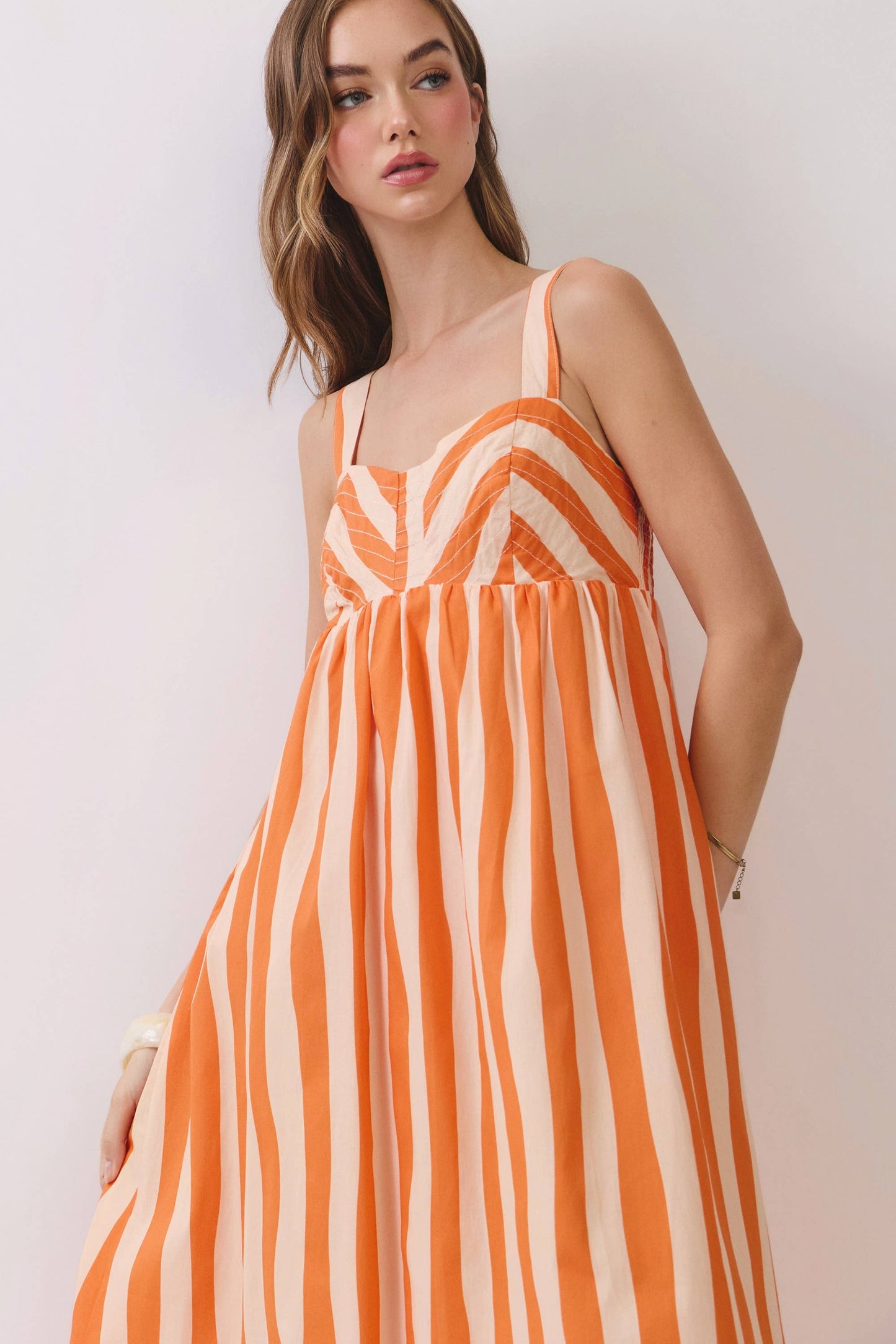 Stripe Empire Waist Midi Dress