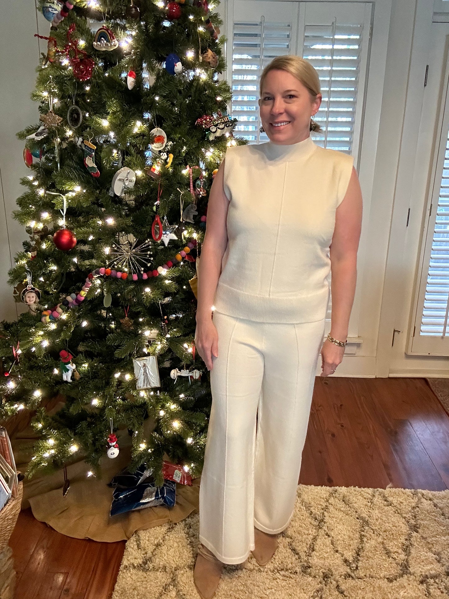 Knit mock neck and crop pant set