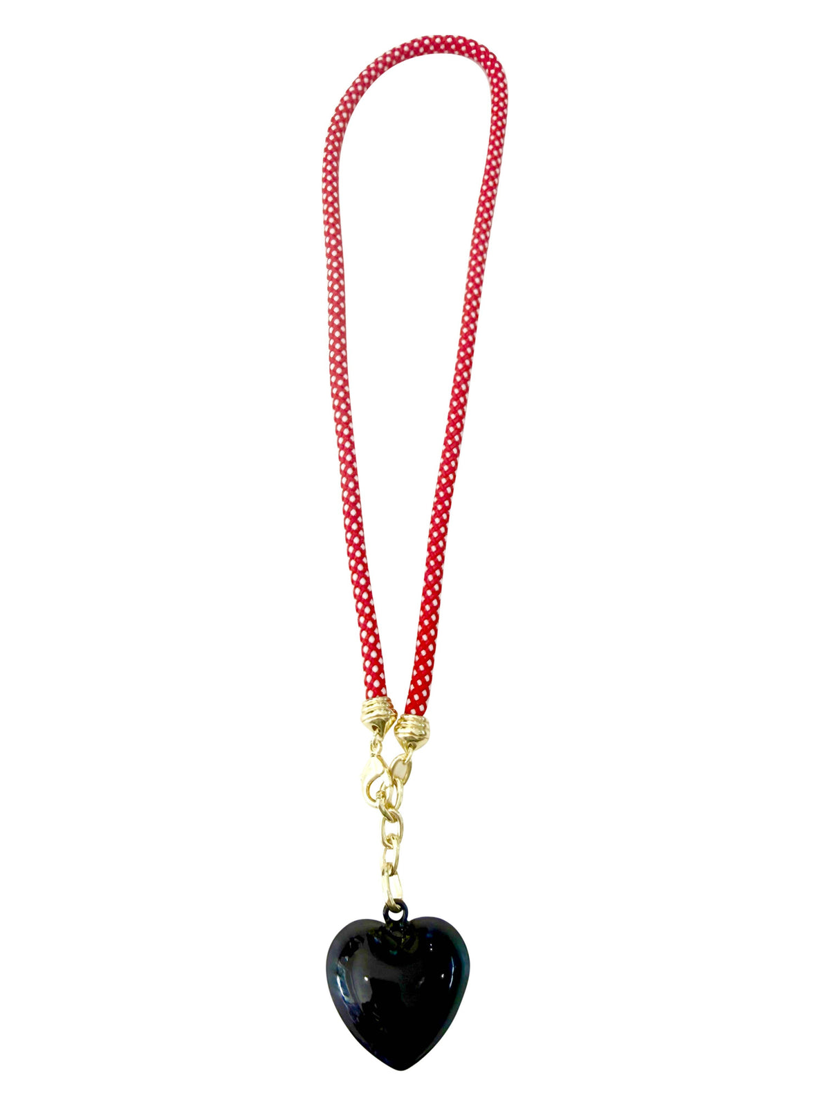 Nancy Rope Necklace with Heart Charm - Red
