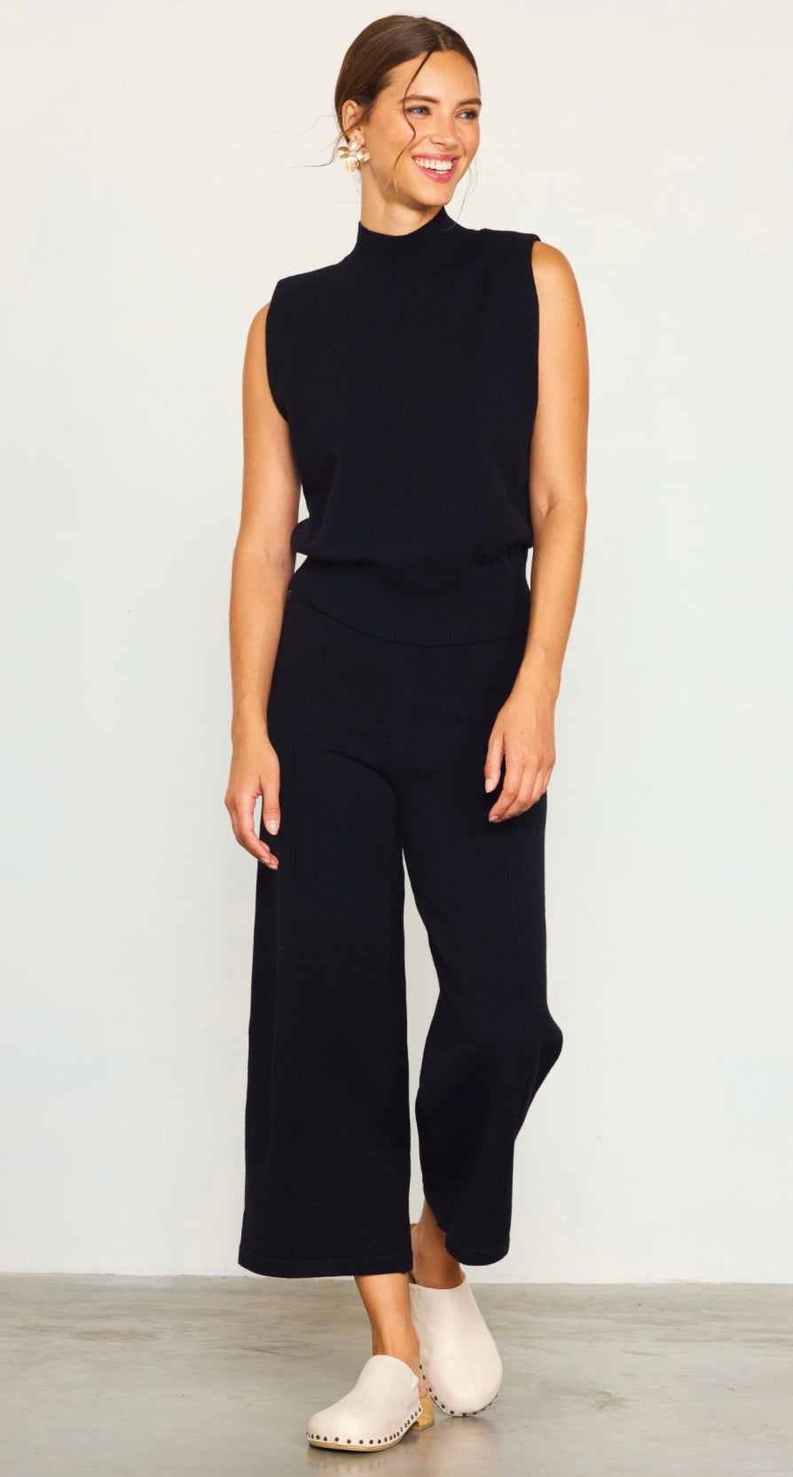 Knit mock neck and crop pant set