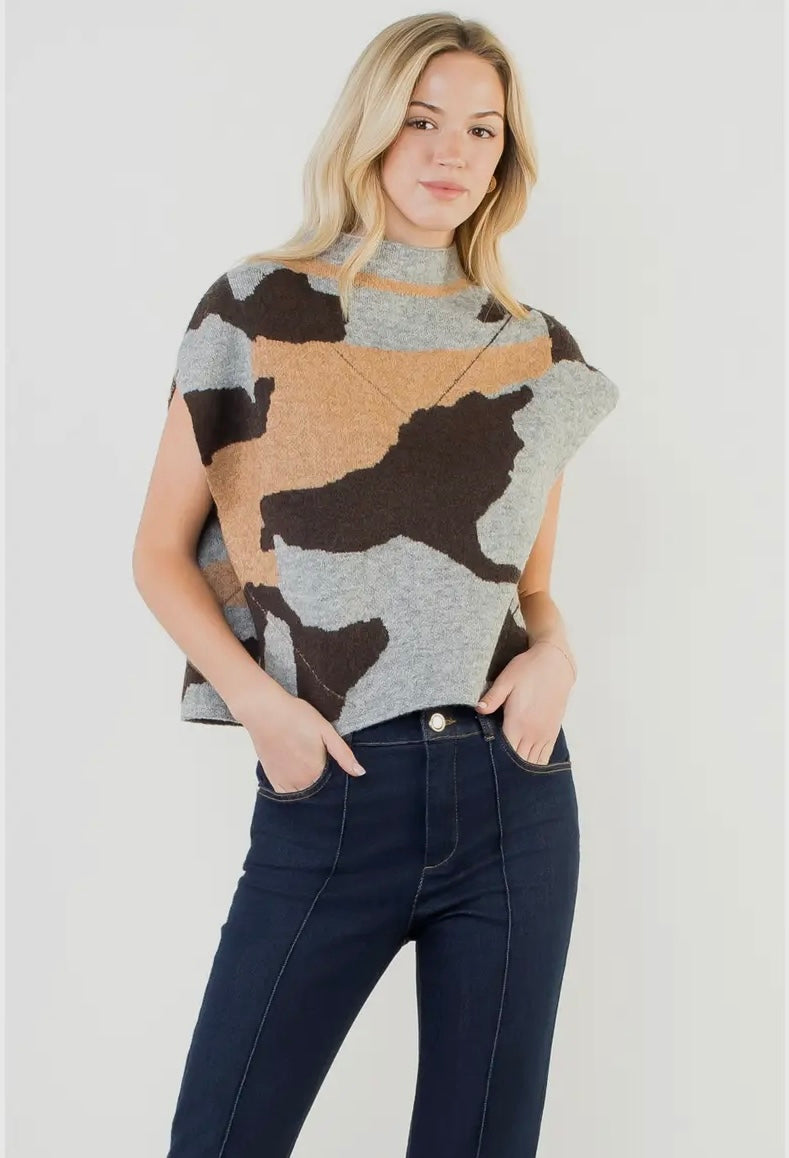 Camo Knit Sleeveless Top
