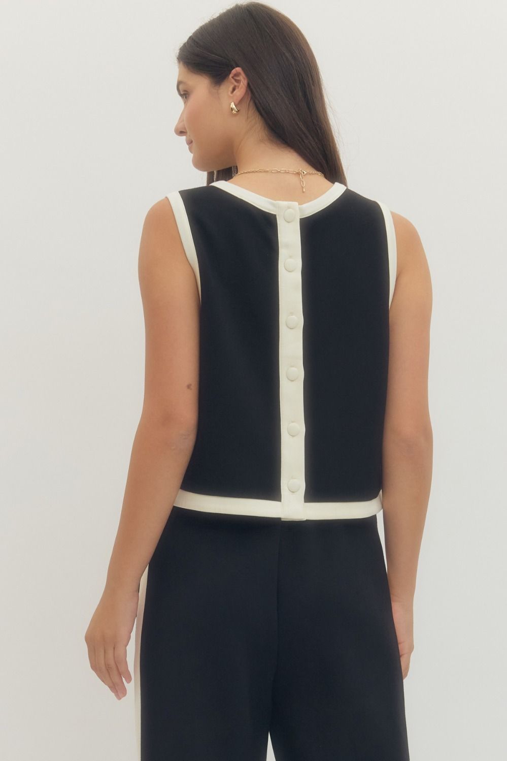 Sleeveless knit top and wide leg pant set