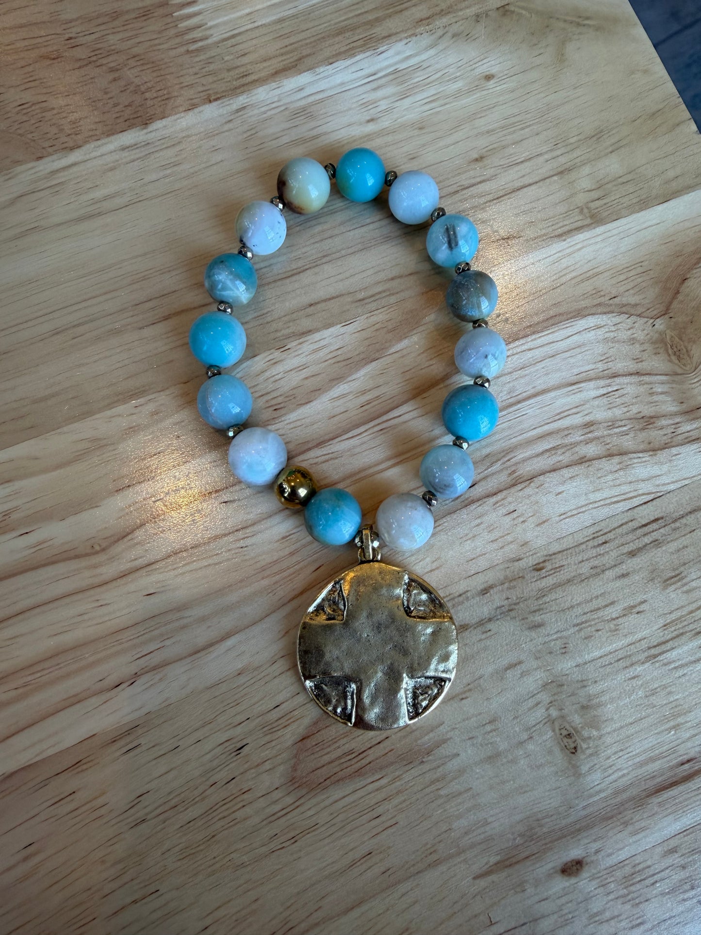Beaded Bracelet with Cross Hammered Pendant