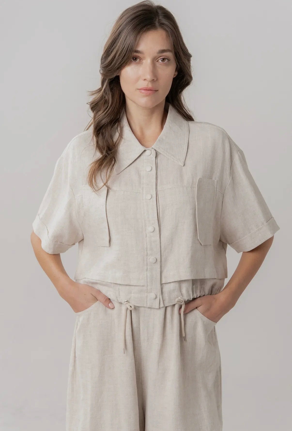 Utility Crop Shirt with Drawstring Hem