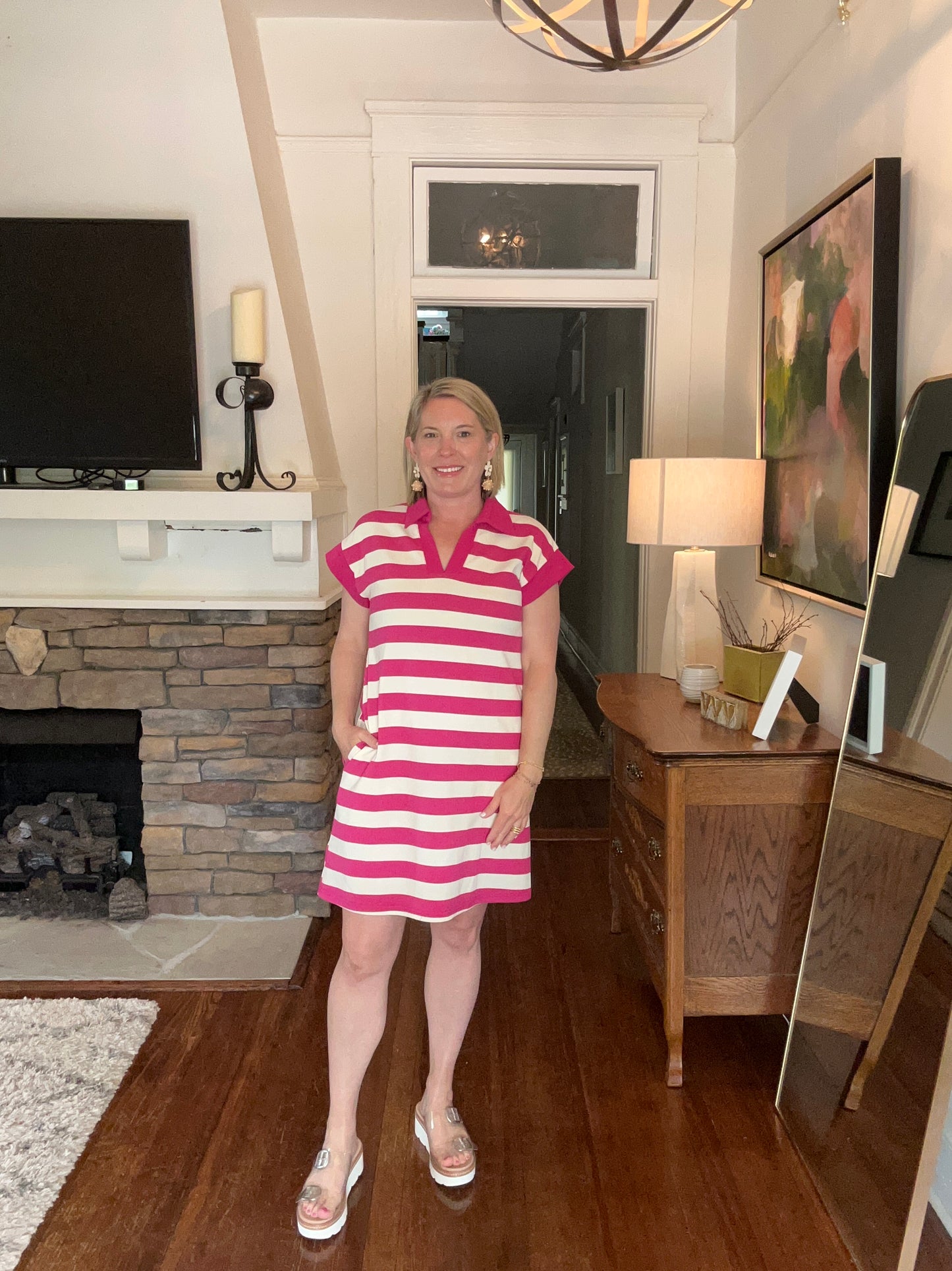 Striped fuchsia dress