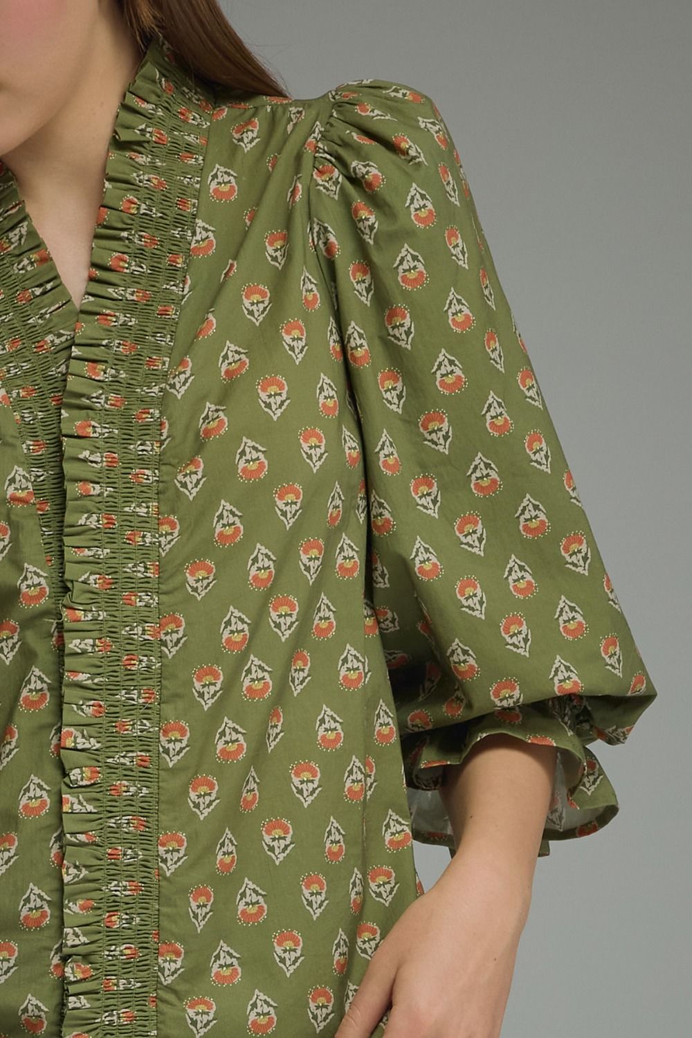 Olive puff sleeve top