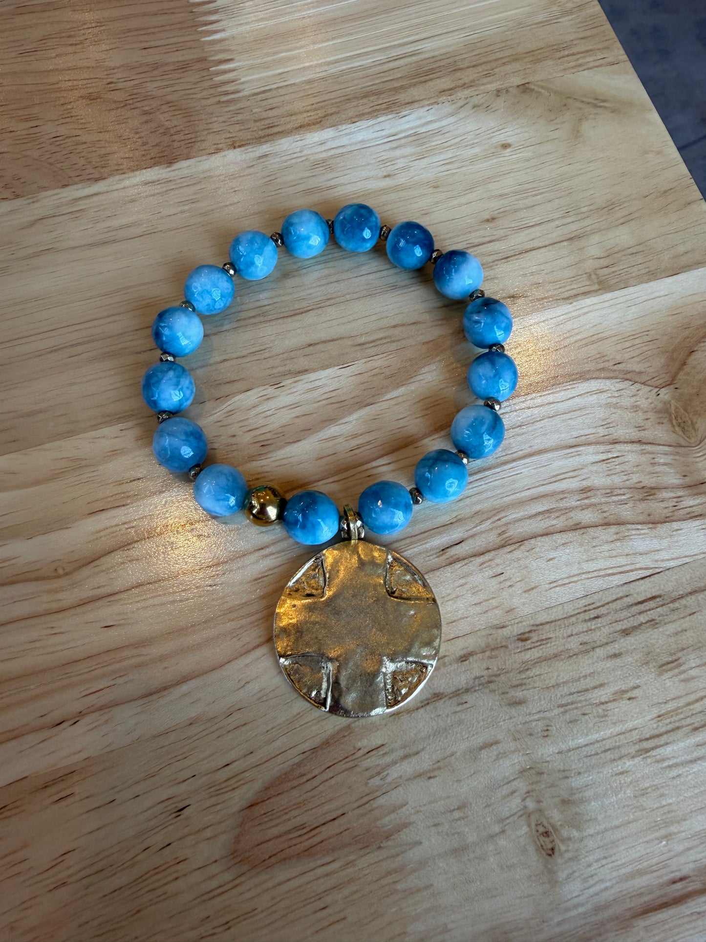 Beaded Bracelet with Cross Hammered Pendant