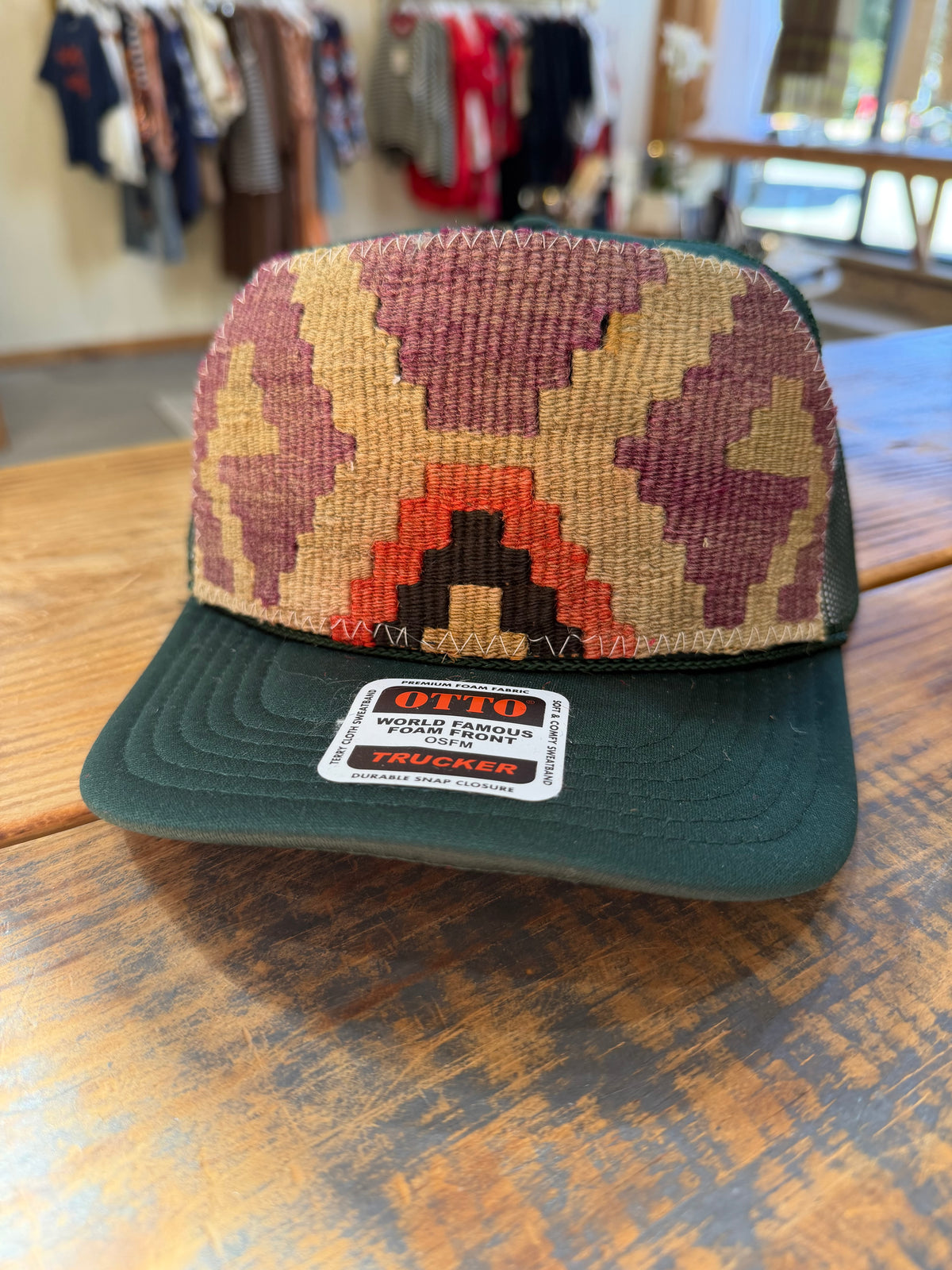 Kilim patch trucker hat