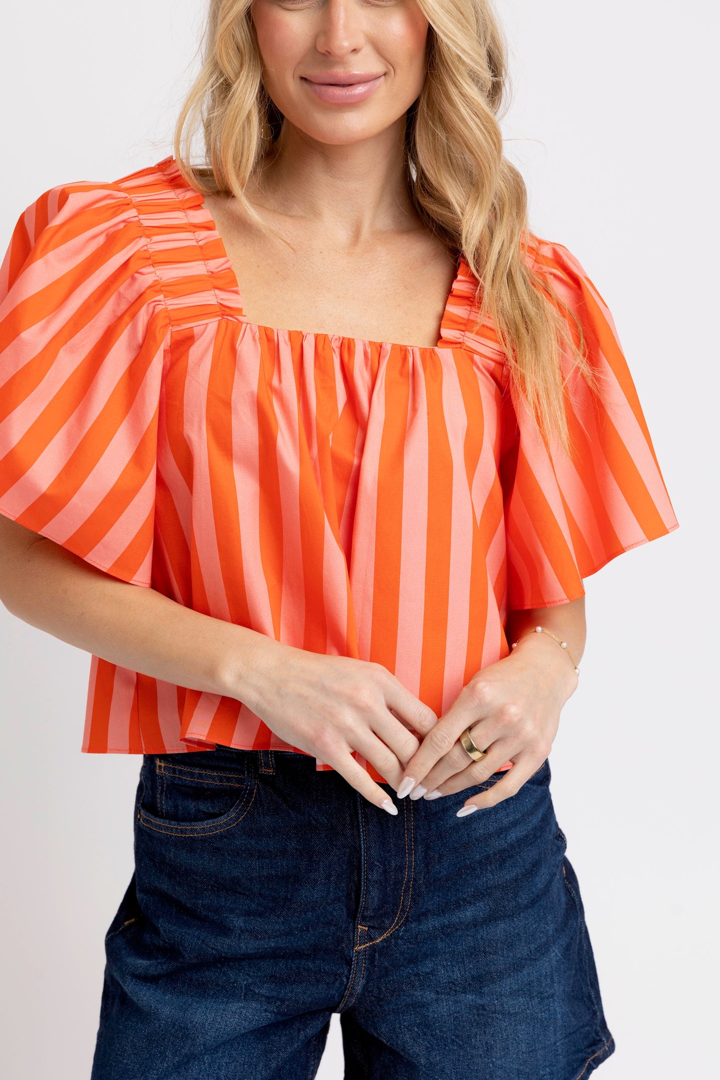 Coral Stripe Square Neck