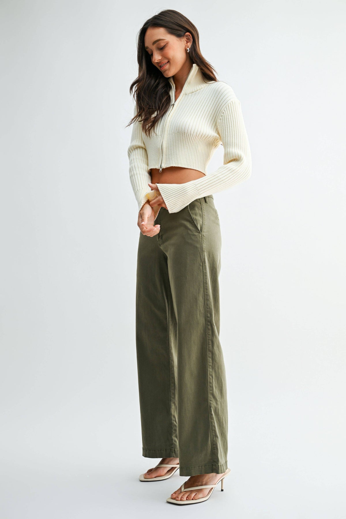 Stretch Twill Slim Wide Leg - OLIVE