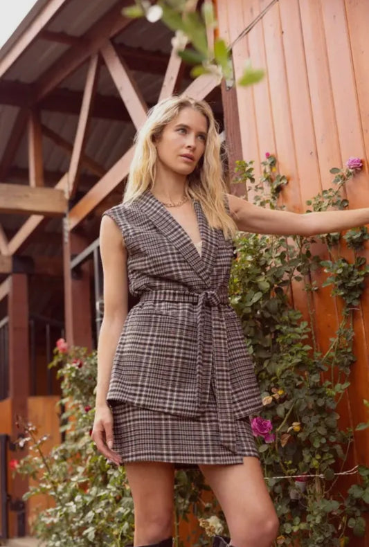 Plaid Pattern Tie Vest