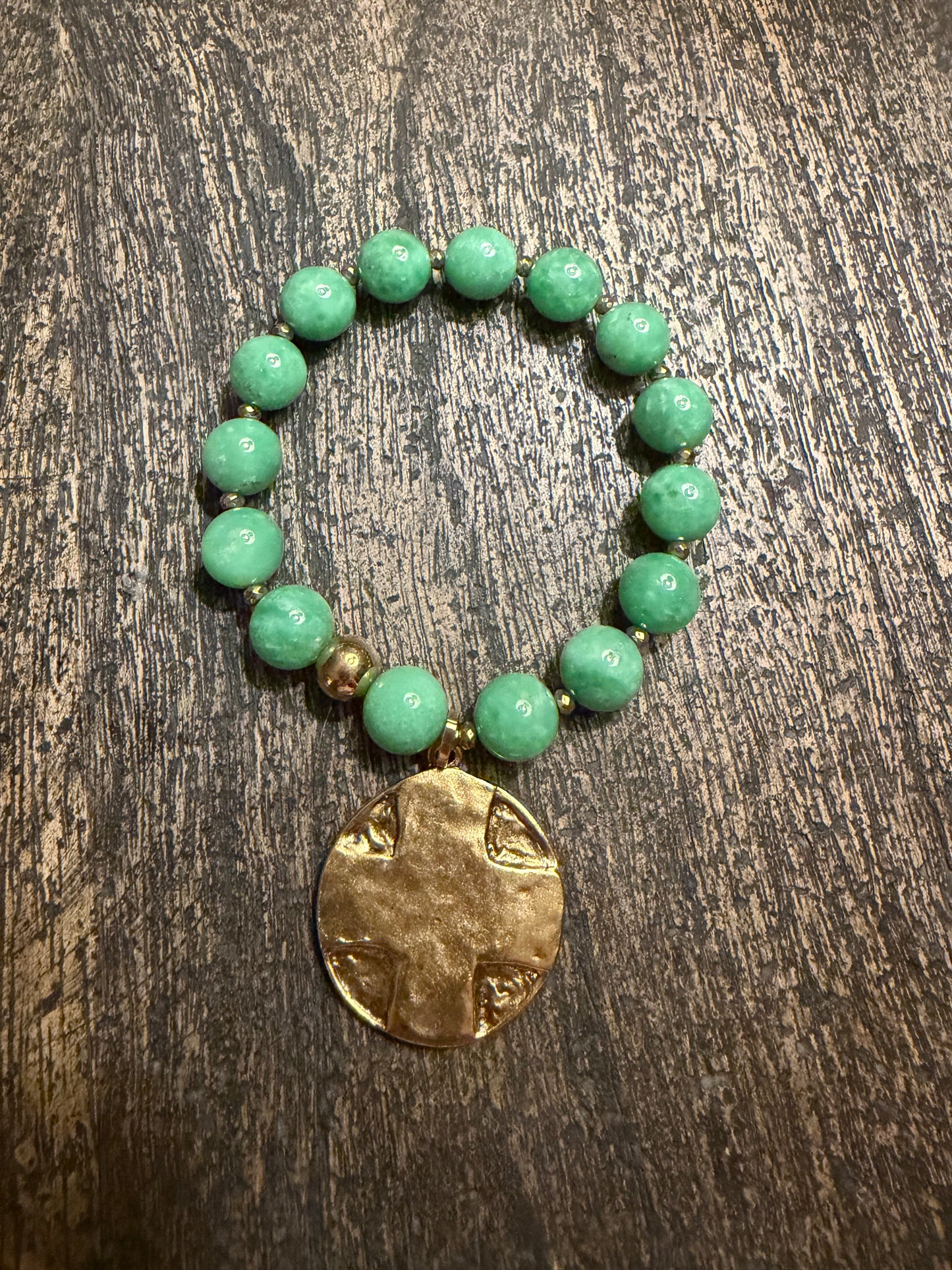 Beaded Bracelet with Cross Hammered Pendant