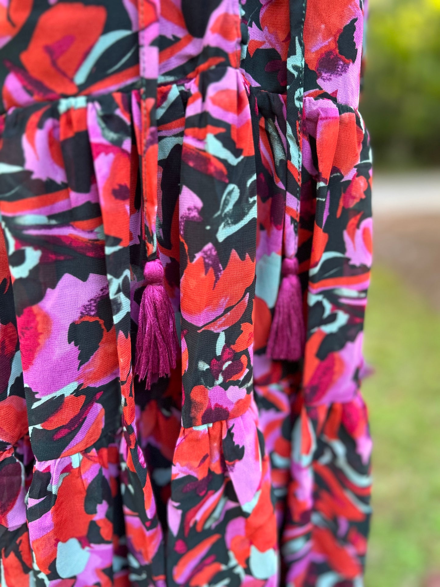 Pink + green floral dress