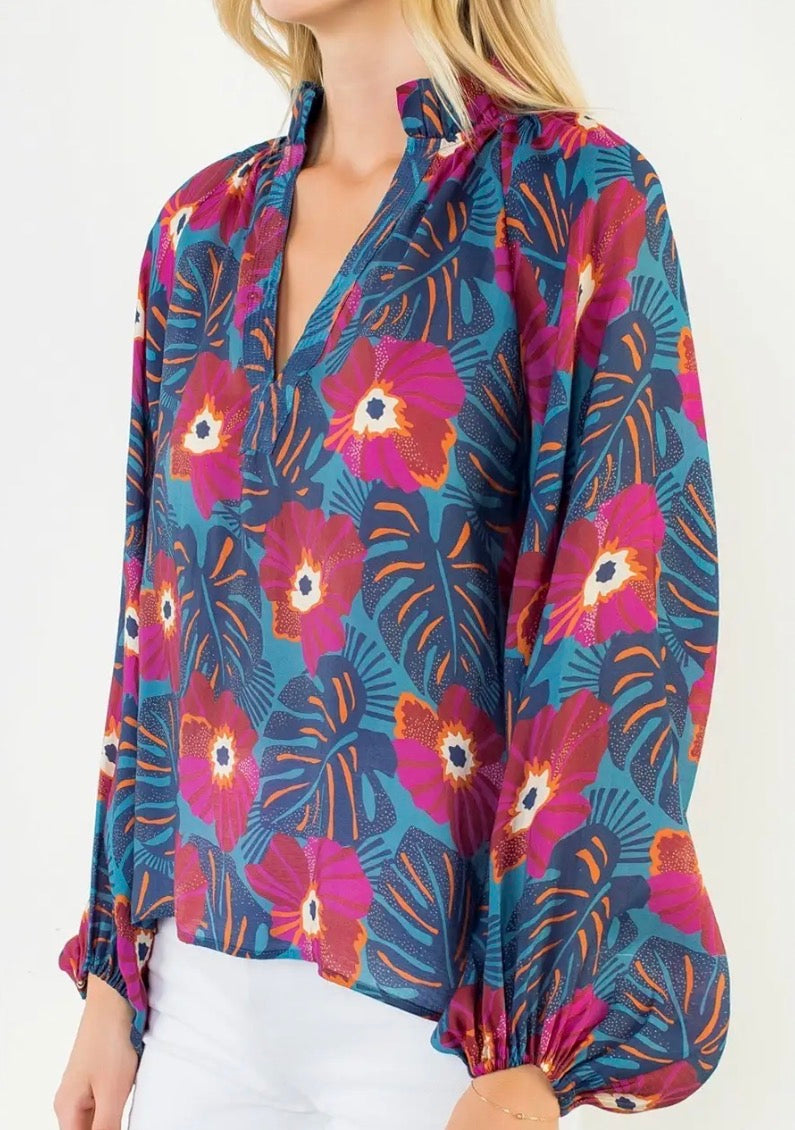 Long Sleeve Flowy Flower Top