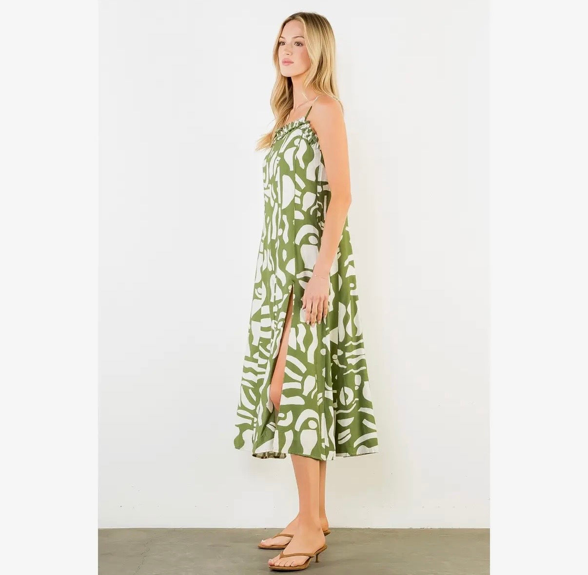 Thin Strap Print Midi Dress