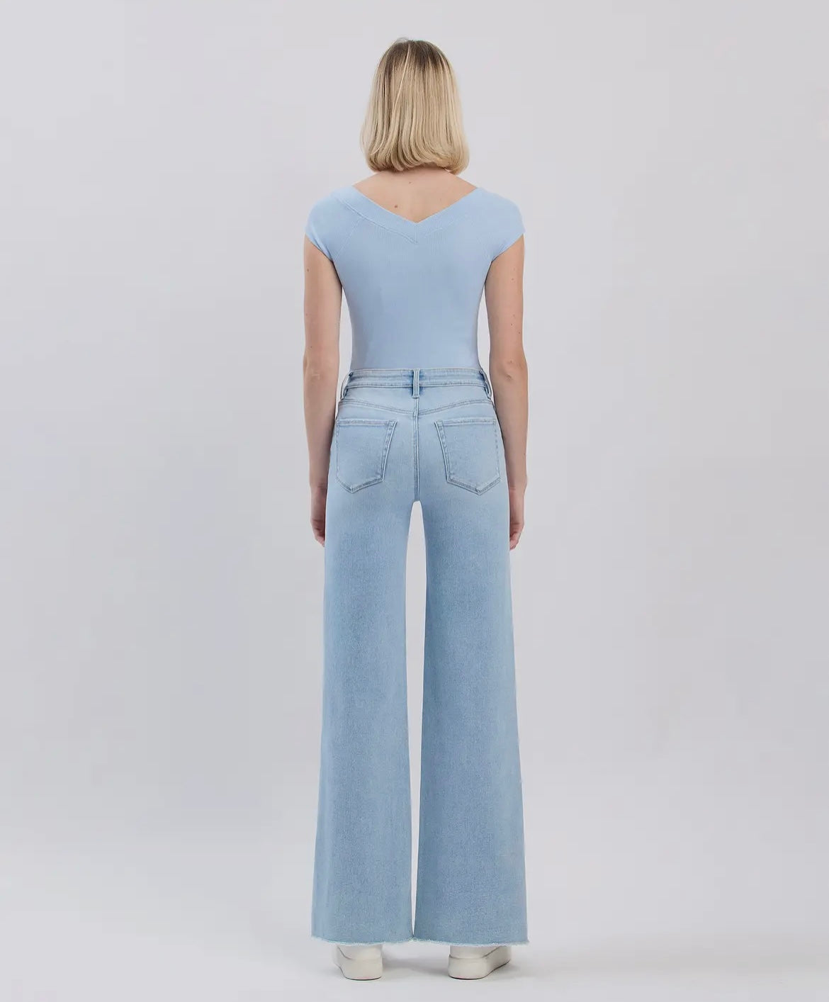 High rise raw hem wide leg jeans